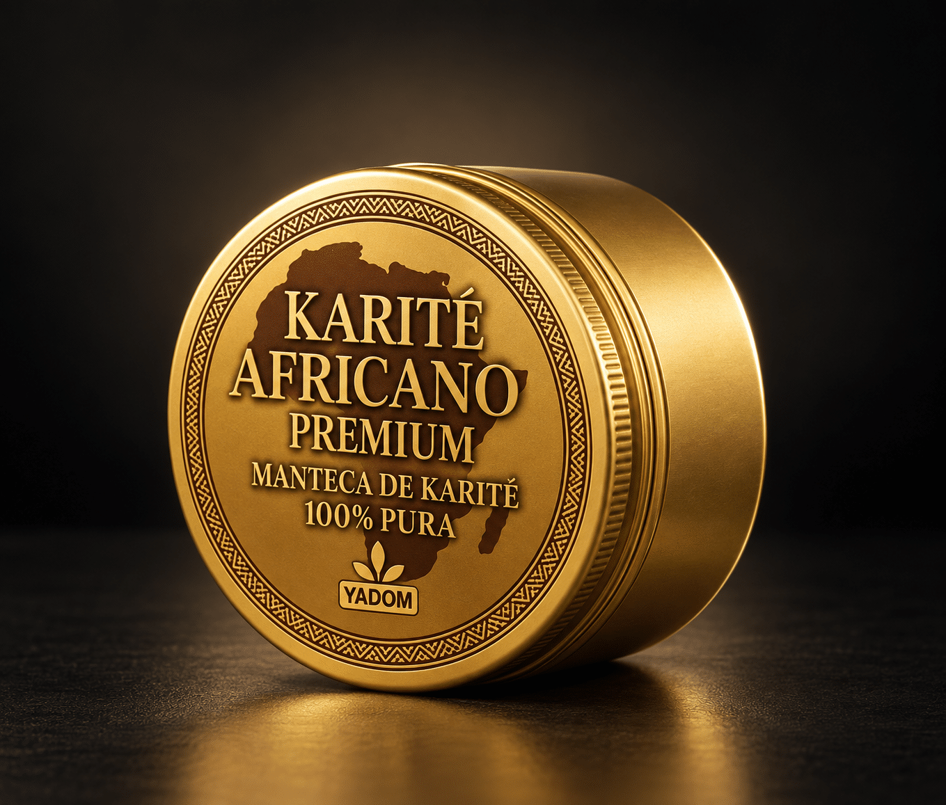 Bote dorado de manteca de karité africano premium YADOM, 100% pura.