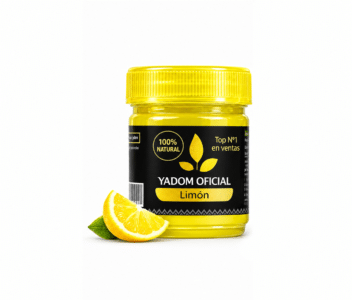 Bote amarillo YADOM Limón con un gajo de limón y una hoja