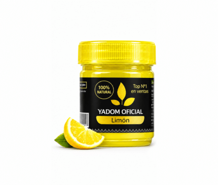 Bote amarillo YADOM Limón con un gajo de limón y una hoja