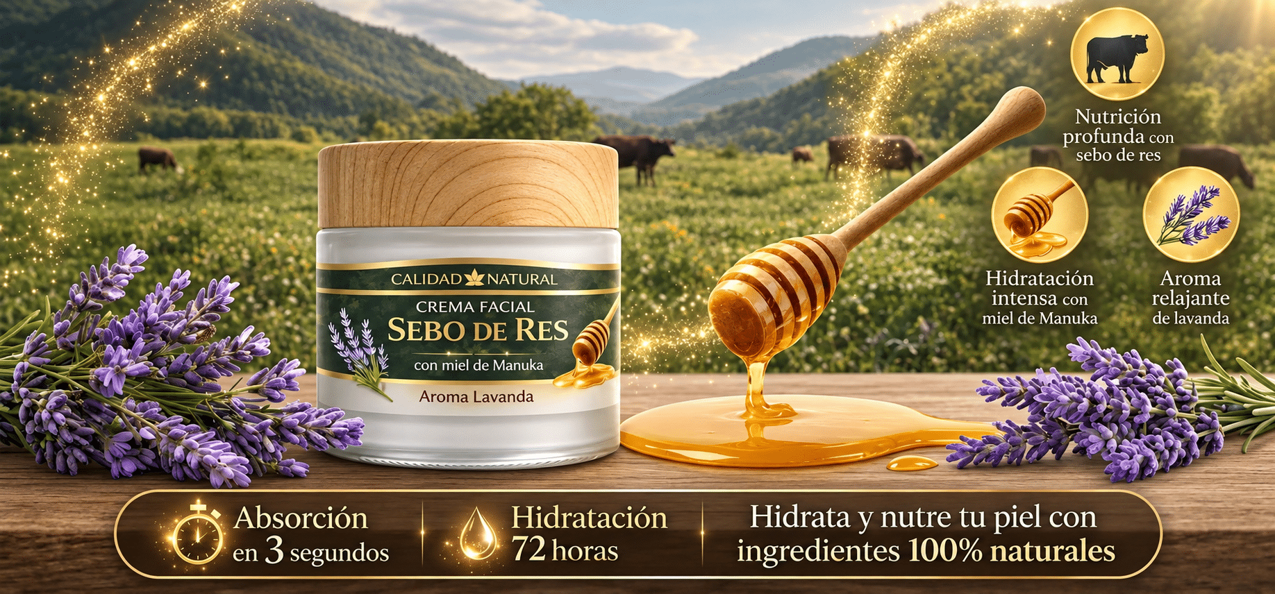 Crema facial YADOM de sebo de res con miel de Manuka y aroma de lavanda.