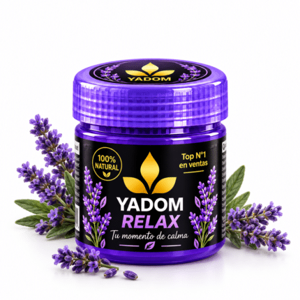Bote morado YADOM RELAX junto a flores de lavanda